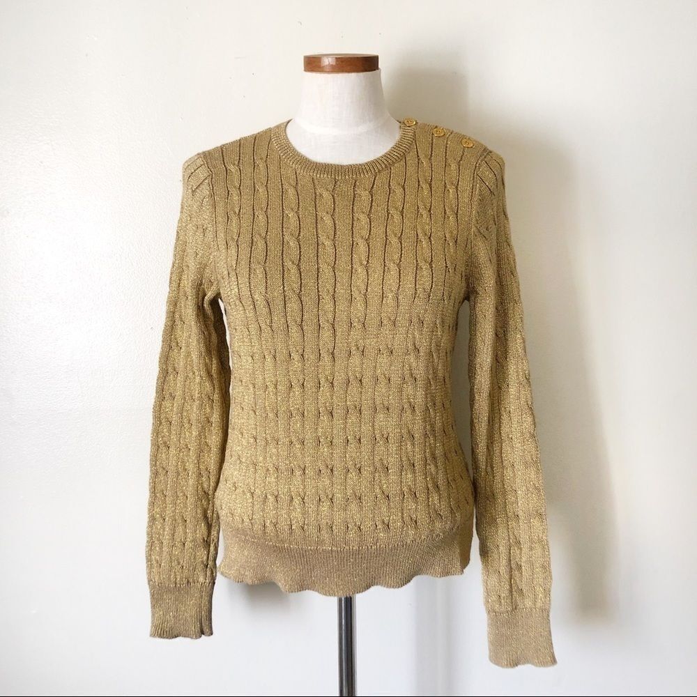 Lauren Ralph Lauren Gold cableknit sweater NWOT - Picture 2 of 5